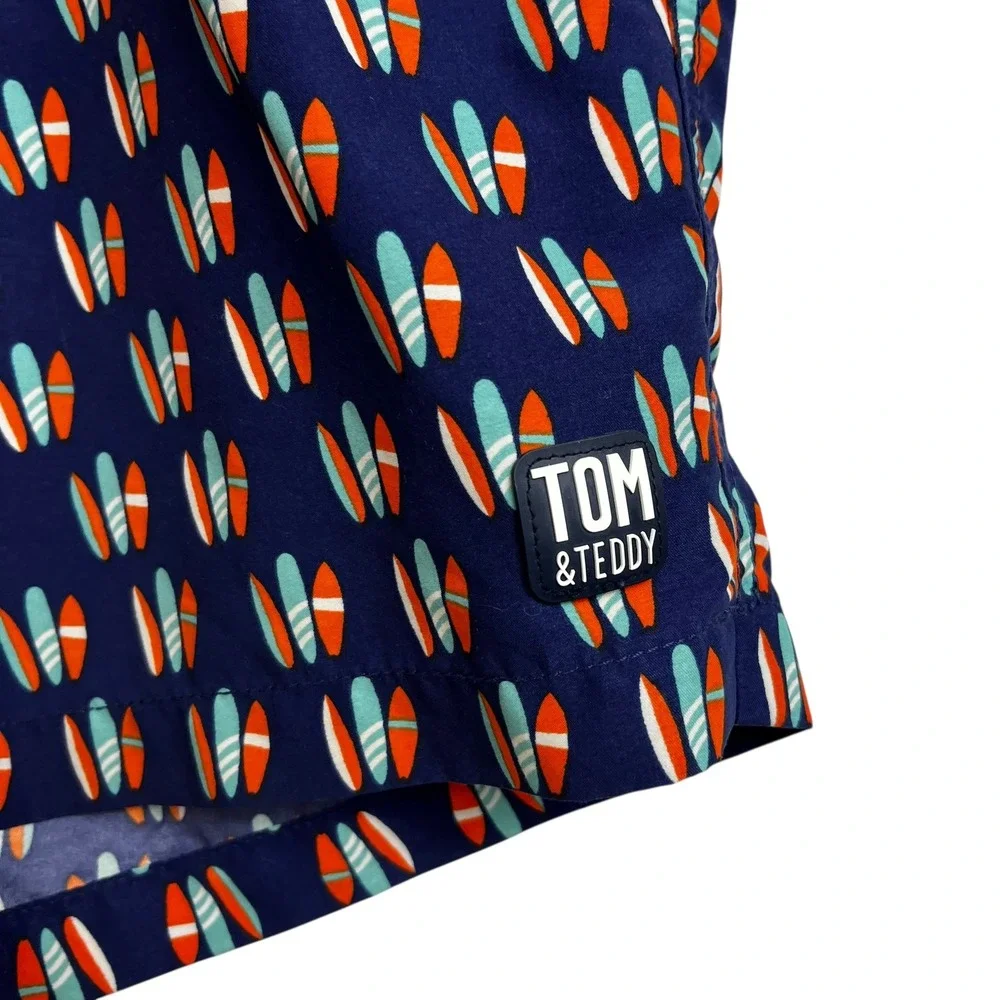 Tom and Teddy Men's Swim Trunks Shorts Surfboard Print‎ Navy Blue Size M